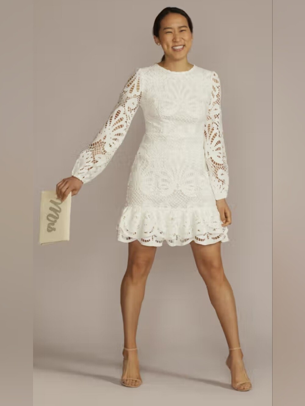 DB Studio David’s Bridal Lace Flounce Hem Long Sleeve Dress Size 0